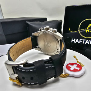 Haftavani H34093.03 – Sports Chronograph for Men with Authentic Black Leather - Swiss Made