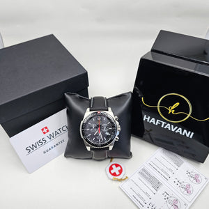 Haftavani H34093.03 – Sports Chronograph for Men with Authentic Black Leather - Swiss Made