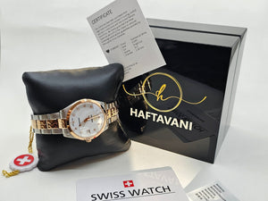 Haftavani - HPL40210.05 – Diamond Queen Bicolour Silver-Rose Gold Stainless Steel Lady Watch - Swiss Made - Marble Face