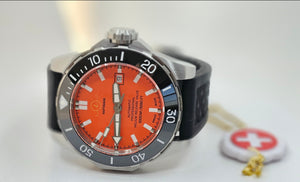 Haftavani - HPLA44092.06 – 1000M Deep Sea Automatic Dive Watch - Swiss Made - Orange Face - Black Rubber Strap