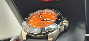 Haftavani - HPLA44092.06 – 1000M Deep Sea Automatic Dive Watch - Swiss Made - Orange Face - Black Rubber Strap