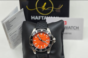 Haftavani - HPLA44092.06 – 1000M Deep Sea Automatic Dive Watch - Swiss Made - Orange Face - Black Rubber Strap