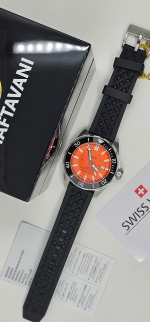 Haftavani - HPLA44092.06 – 1000M Deep Sea Automatic Dive Watch - Swiss Made - Orange Face - Black Rubber Strap