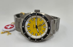 Haftavani - HPLA44100.05 – Titanium 300M Lightweight Outdoor Automatic Watch - Swiss Made - Yellow Face - Titanium