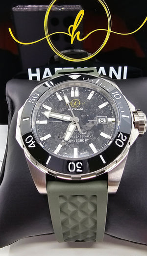 Haftavani - HPLA44092.09 – 1000M Deep Sea Automatic Dive Watch - Swiss Made - Gray Face - Green Rubber Strap