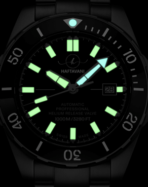 Haftavani - HPLA44092.09 – 1000M Deep Sea Automatic Dive Watch - Swiss Made - Gray Face - Green Rubber Strap